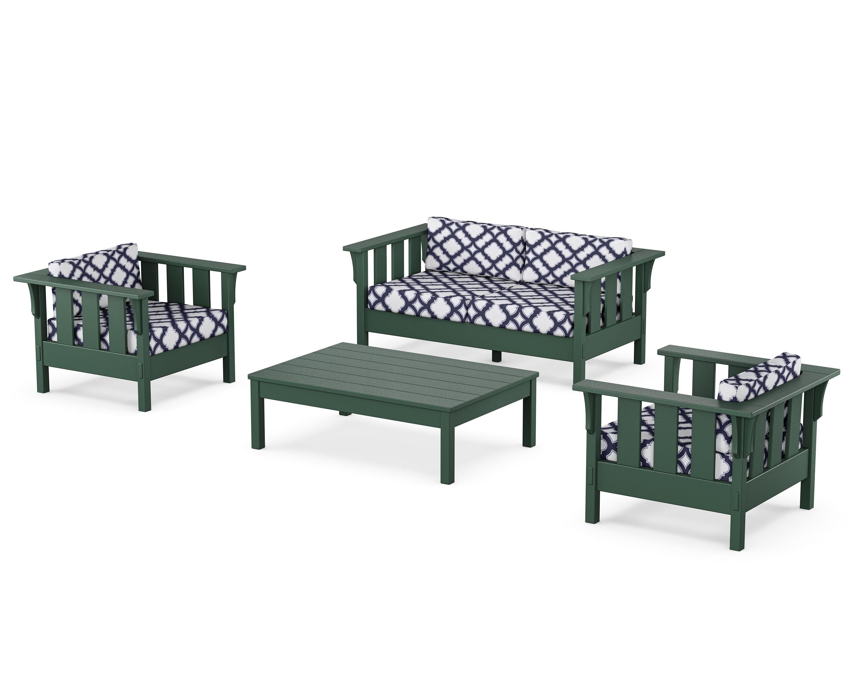 Martha Stewart by POLYWOOD® Acadia 4-Piece Deep Seating Set with Loveseat in Green / Trellis Navy