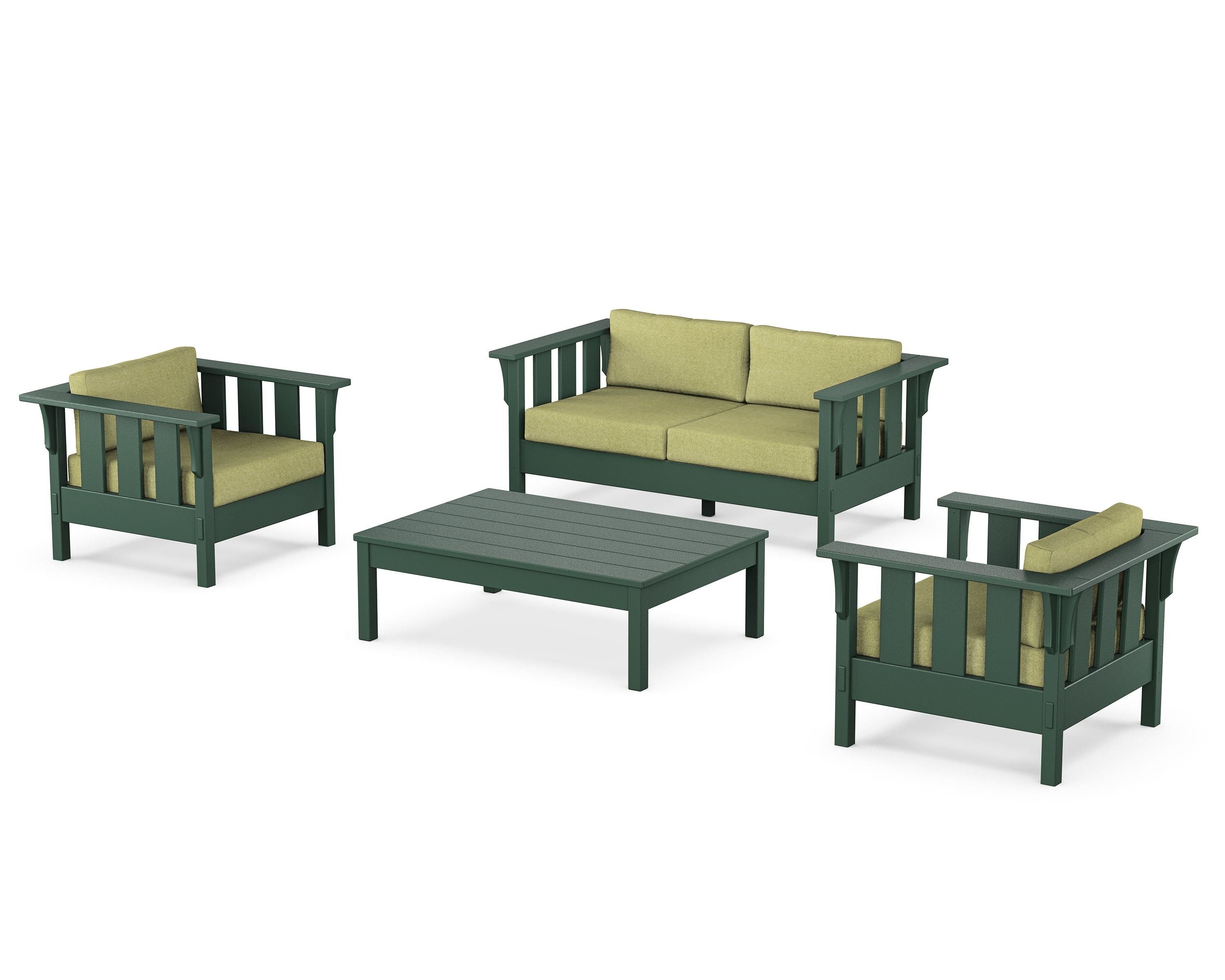 Martha Stewart by POLYWOOD® Acadia 4-Piece Deep Seating Set with Loveseat in Green / Chartreuse Boucle