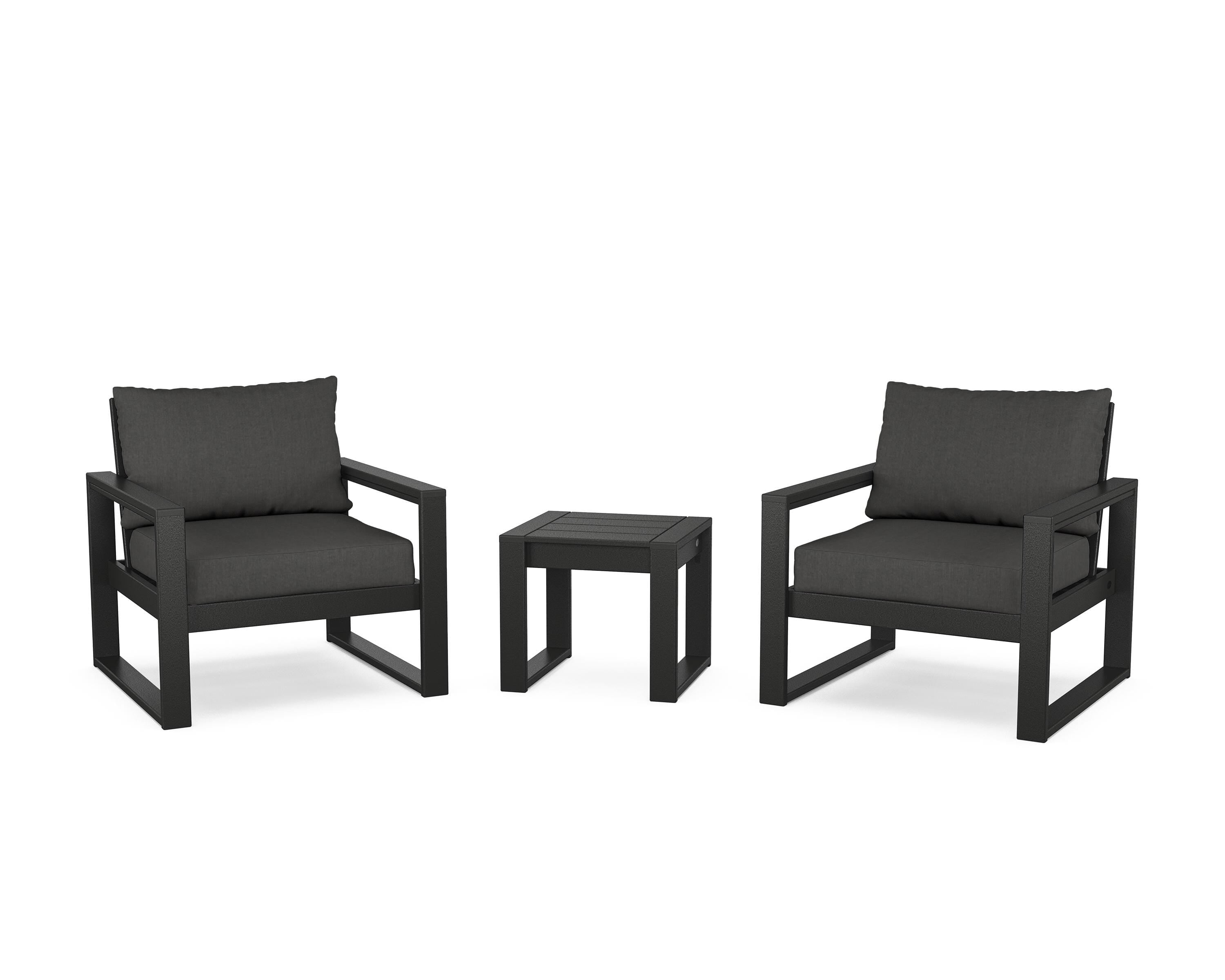 POLYWOOD® EDGE Sectional 3-Piece Deep Seating Set in Black / Spectrum Carbon