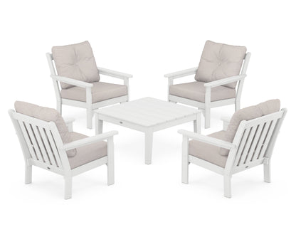 POLYWOOD® Vineyard 5-Piece Deep Seating Conversation Set in White / Dune Burlap