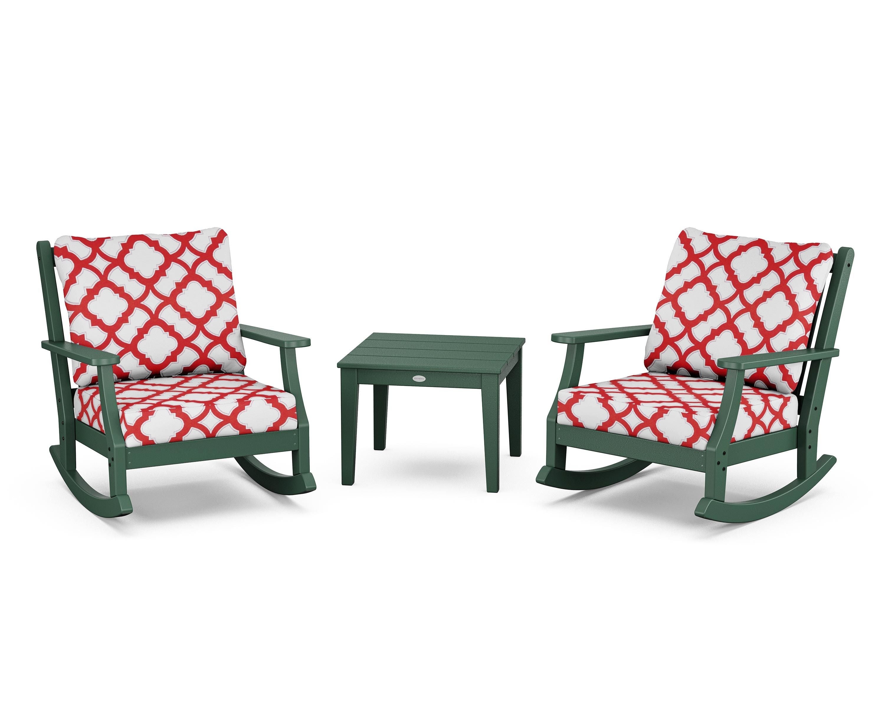 Country Living Wovendale 3-Piece Deep Seating Rocker Set in Green / Trellis Crimson