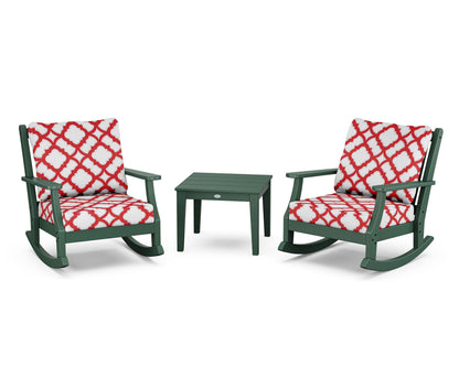 Country Living Wovendale 3-Piece Deep Seating Rocker Set in Green / Trellis Crimson