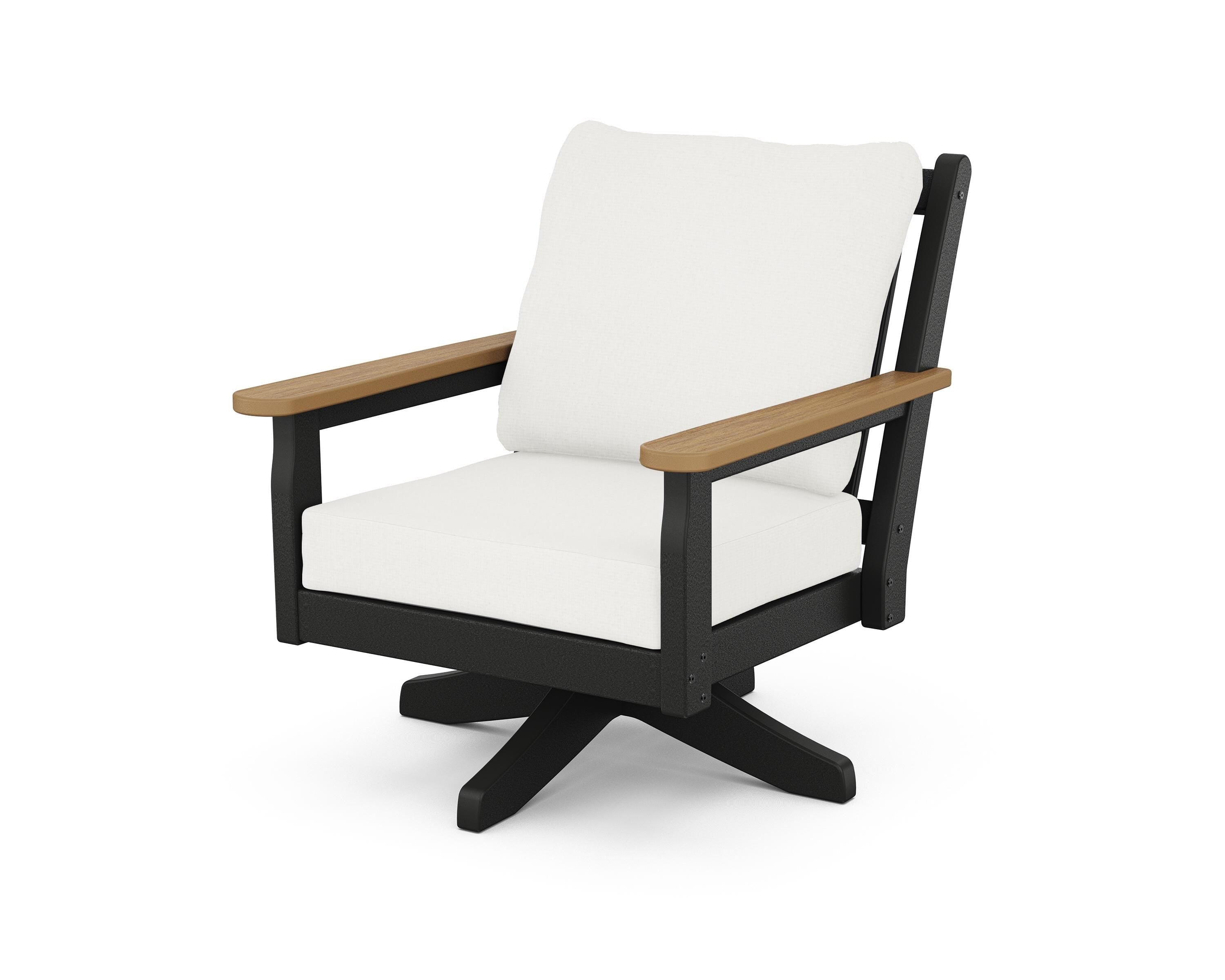 POLYWOOD® Chippendale Deep Seating Swivel Chair in Black / Natural / Natural Linen