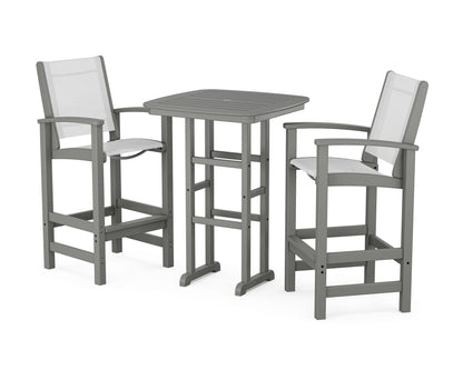 POLYWOOD® Coastal 3-Piece Bar Set in Slate Grey / White Sling