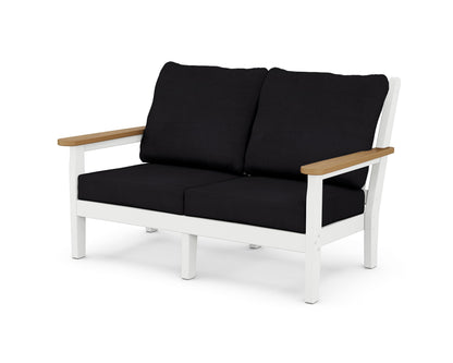 POLYWOOD® Chippendale Deep Seating Loveseat in White / Natural / Midnight Linen