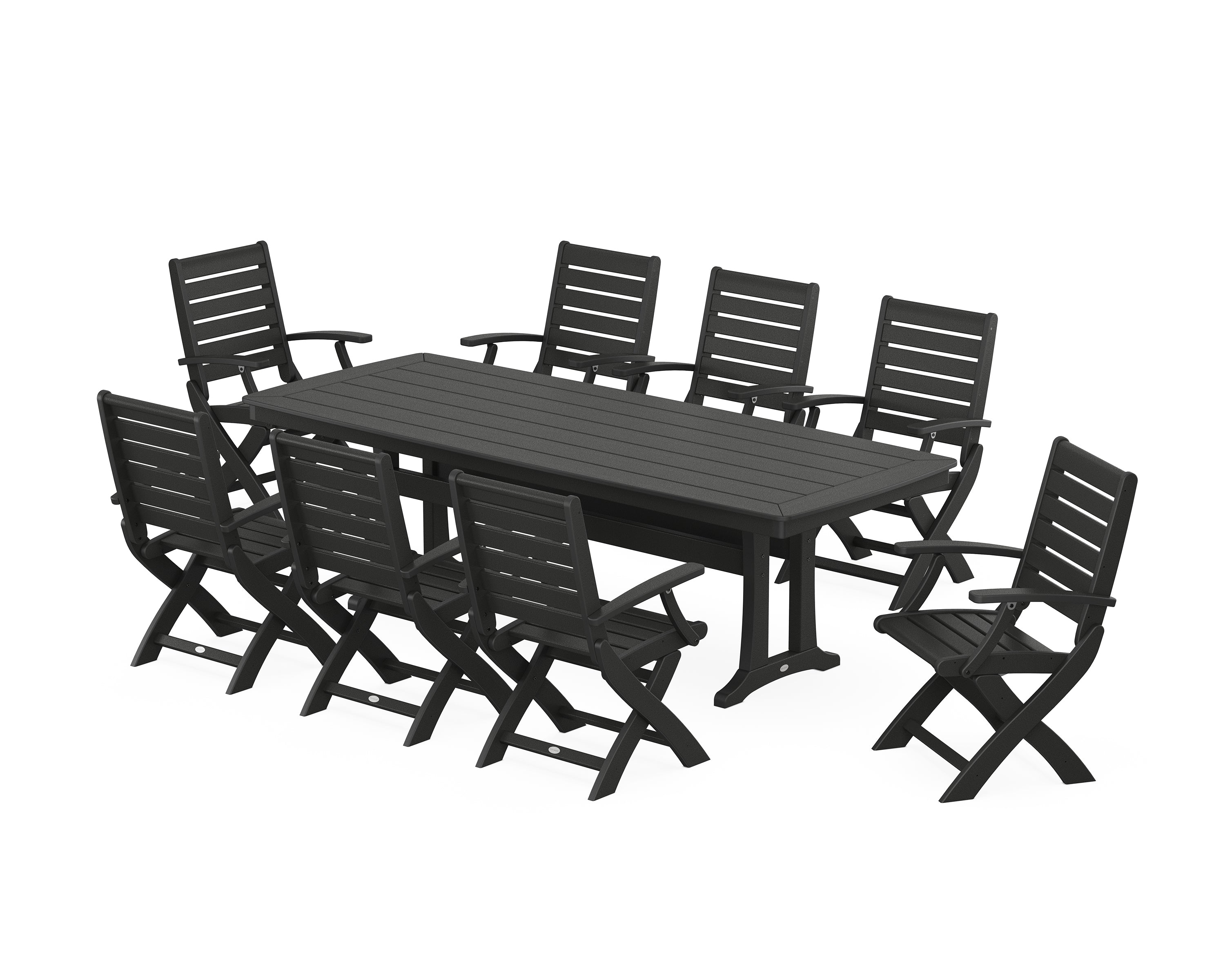 POLYWOOD® Signature Folding 9-Piece Dining Set with Trestle Legs in Black