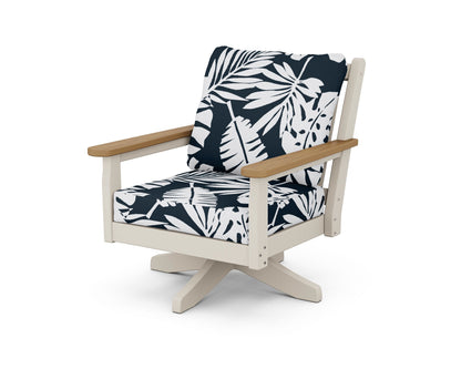 POLYWOOD® Chippendale Deep Seating Swivel Chair in Sand / Natural / Leaf Marine Indigo