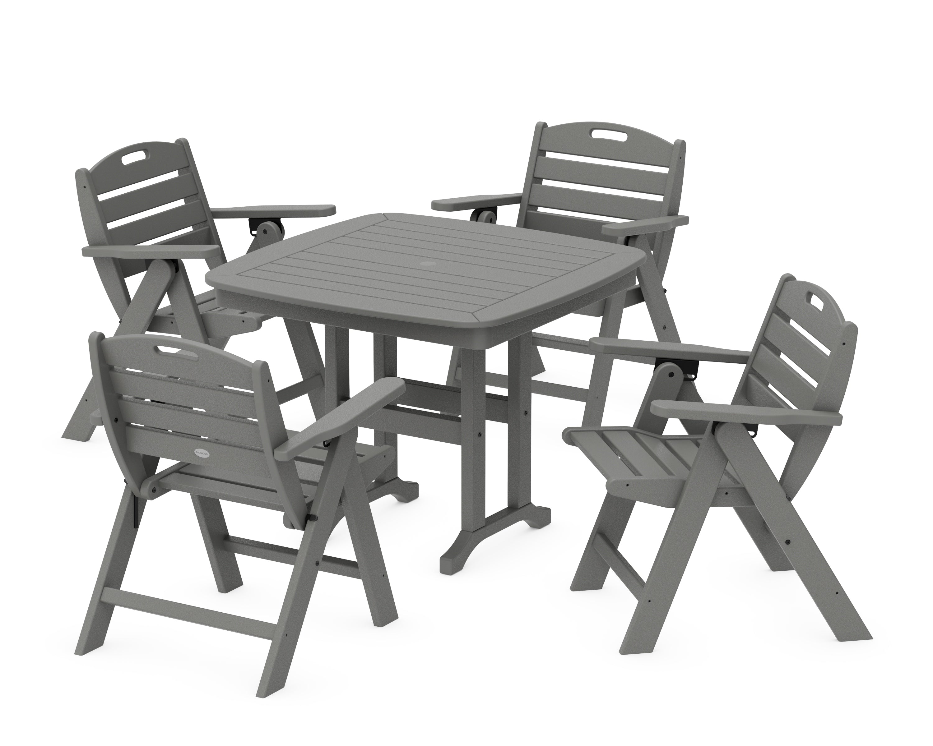 POLYWOOD® Nautical Folding Lowback Chair 5-Piece Dining Set in Slate Grey