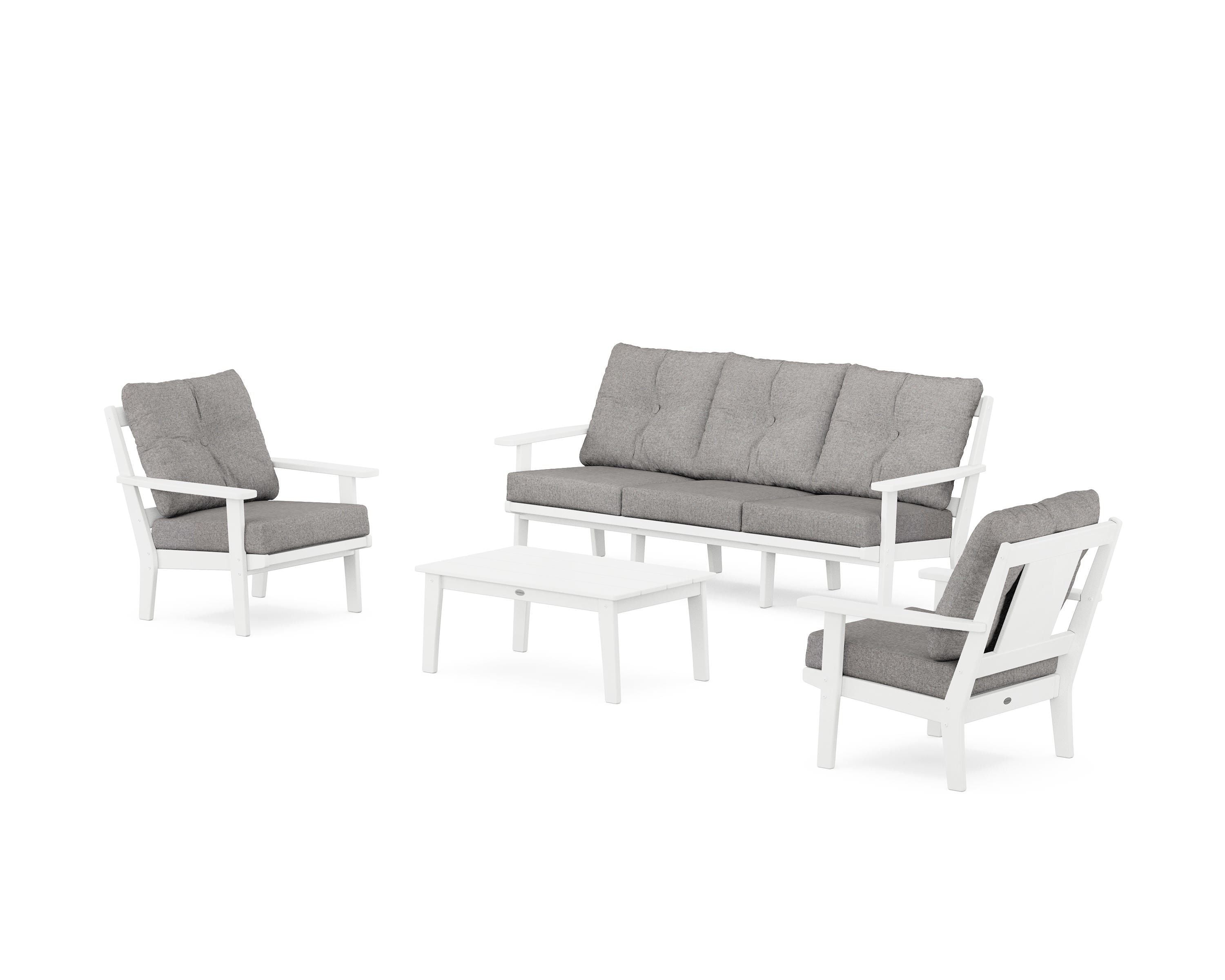 POLYWOOD® Prairie 4-Piece Deep Seating Set with Sofa in White / Grey Mist