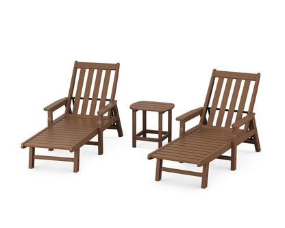 POLYWOOD® Vineyard 3-Piece Chaise with Arms Set in Teak
