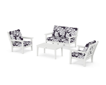 POLYWOOD® Chippendale 4-Piece Deep Seating Set with Loveseat in White / Leaf Navy