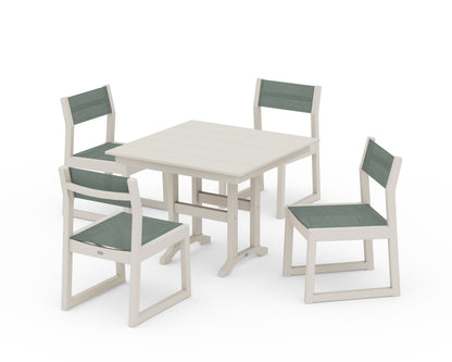 POLYWOOD® EDGE Sling Side Chair 5-Piece Farmhouse Dining Set in Sand / Dupioni Sea Mist Sling
