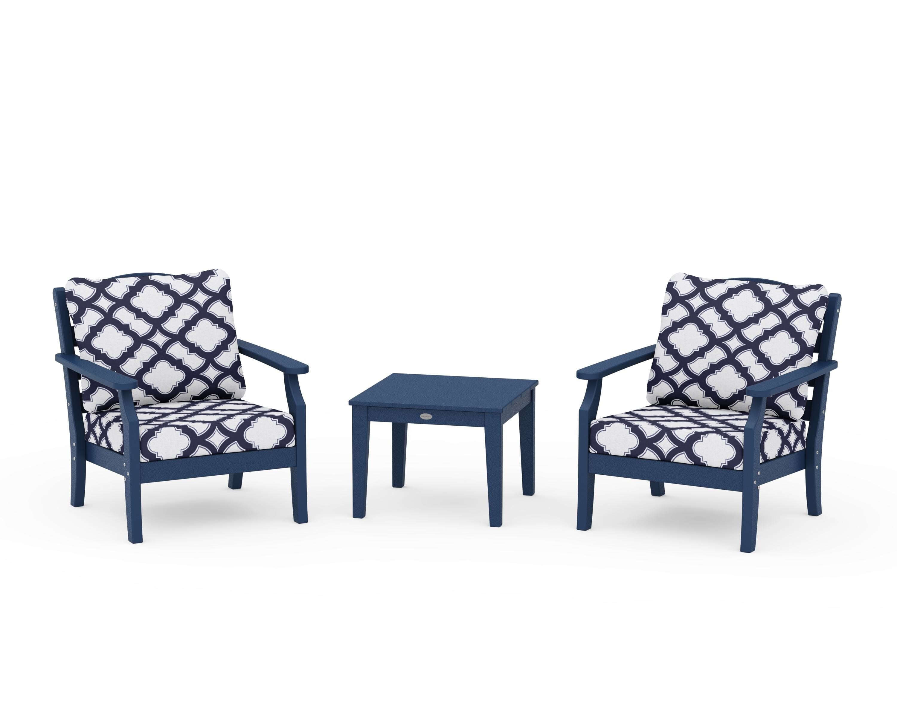 Draper James™ by  POLYWOOD® Savannah 3-Piece Deep Seating Set in Navy / Trellis Navy