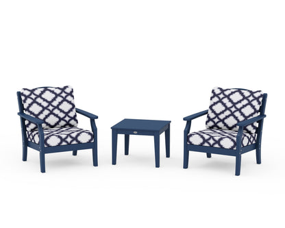 Draper James™ by  POLYWOOD® Savannah 3-Piece Deep Seating Set in Navy / Trellis Navy