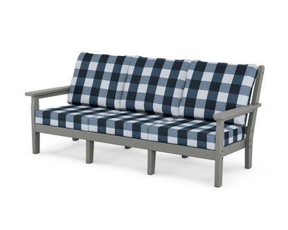 POLYWOOD® Chippendale Deep Seating Sofa in Slate Grey / Buffalo Plaid Marine Indigo