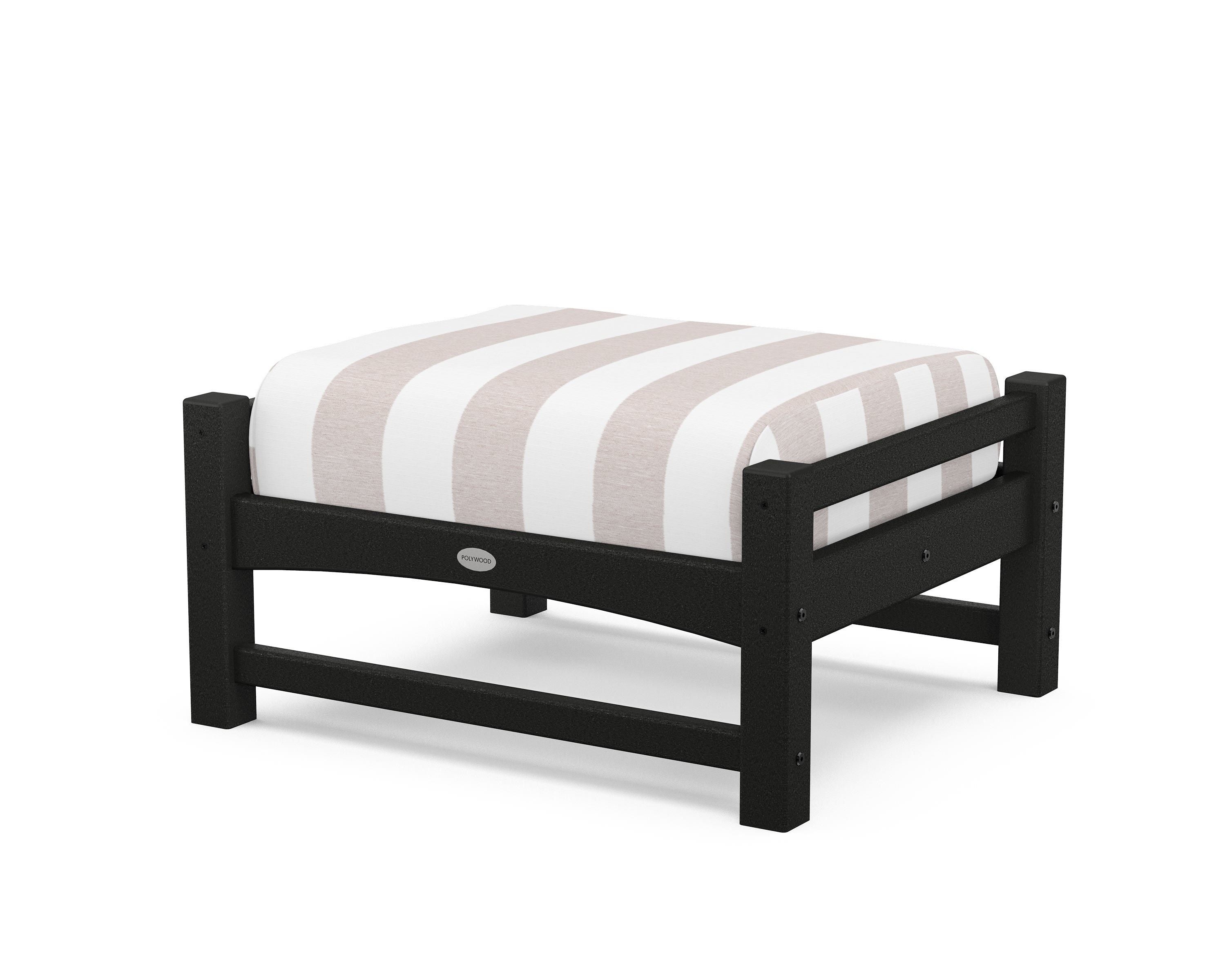 POLYWOOD® Club Ottoman in Black / Cabana Stripe Dune Burlap