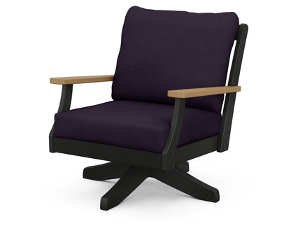 POLYWOOD® Braxton Deep Seating Swivel Chair in Black / Natural / Navy Linen