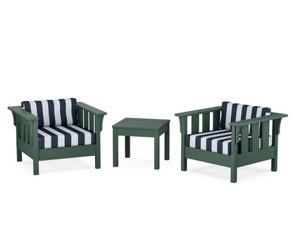 Martha Stewart by POLYWOOD® Acadia 3-Piece Deep Seating Set in Green / Cabana Stripe Marine Indigo