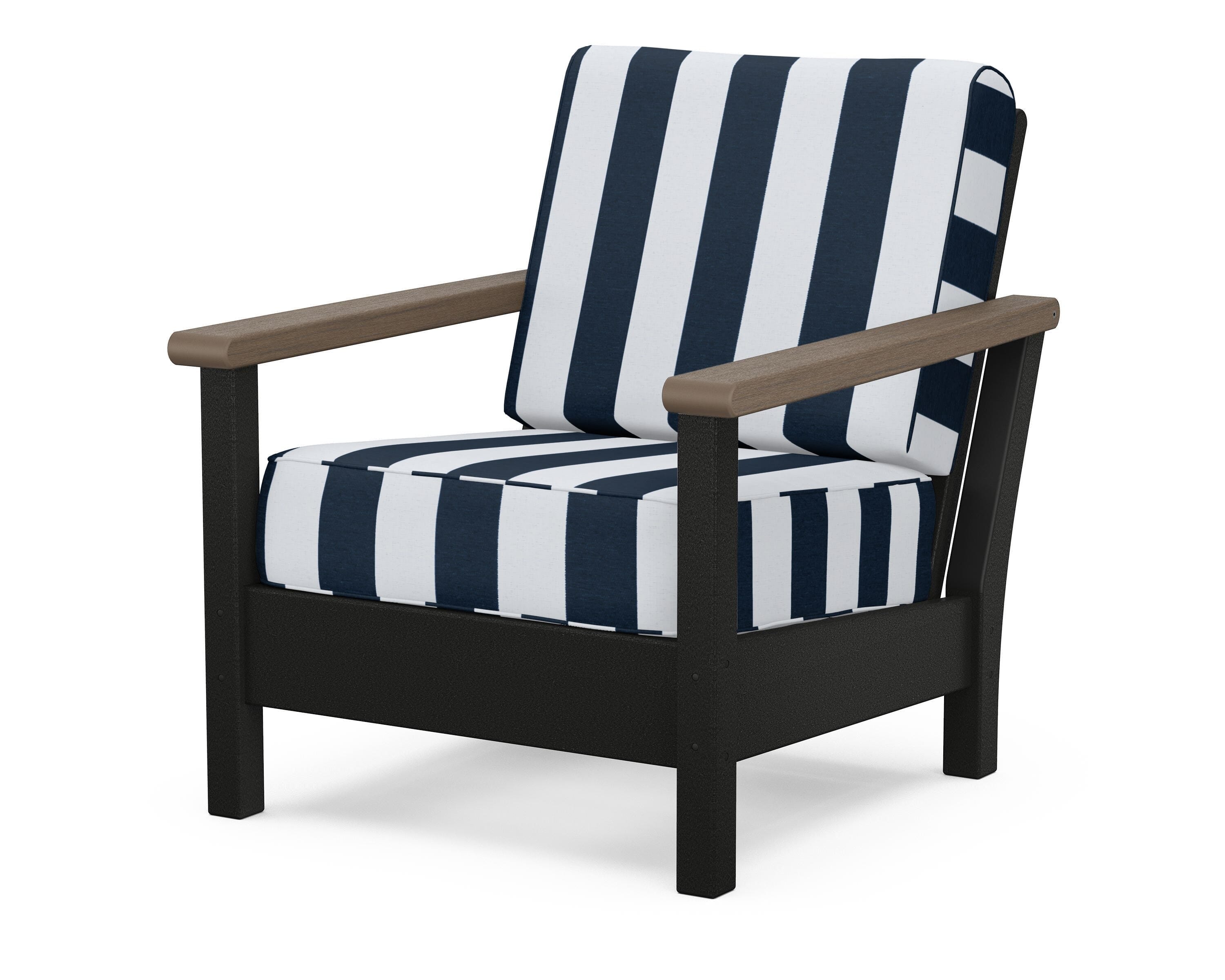 POLYWOOD® Harbour Deep Seating Chair in Black / Kona / Cabana Stripe Marine Indigo