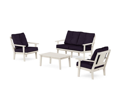POLYWOOD® Prairie 4-Piece Deep Seating Set with Loveseat in Sand / Navy Linen
