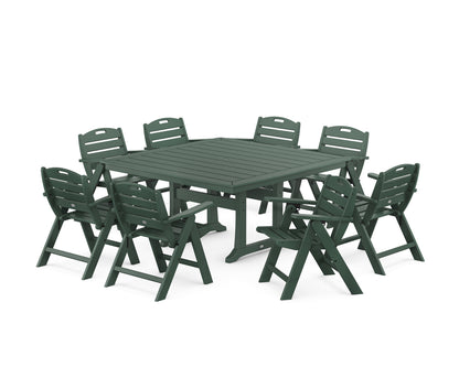 POLYWOOD® Nautical Lowback 9-Piece Square Dining Set with Trestle Legs in Green