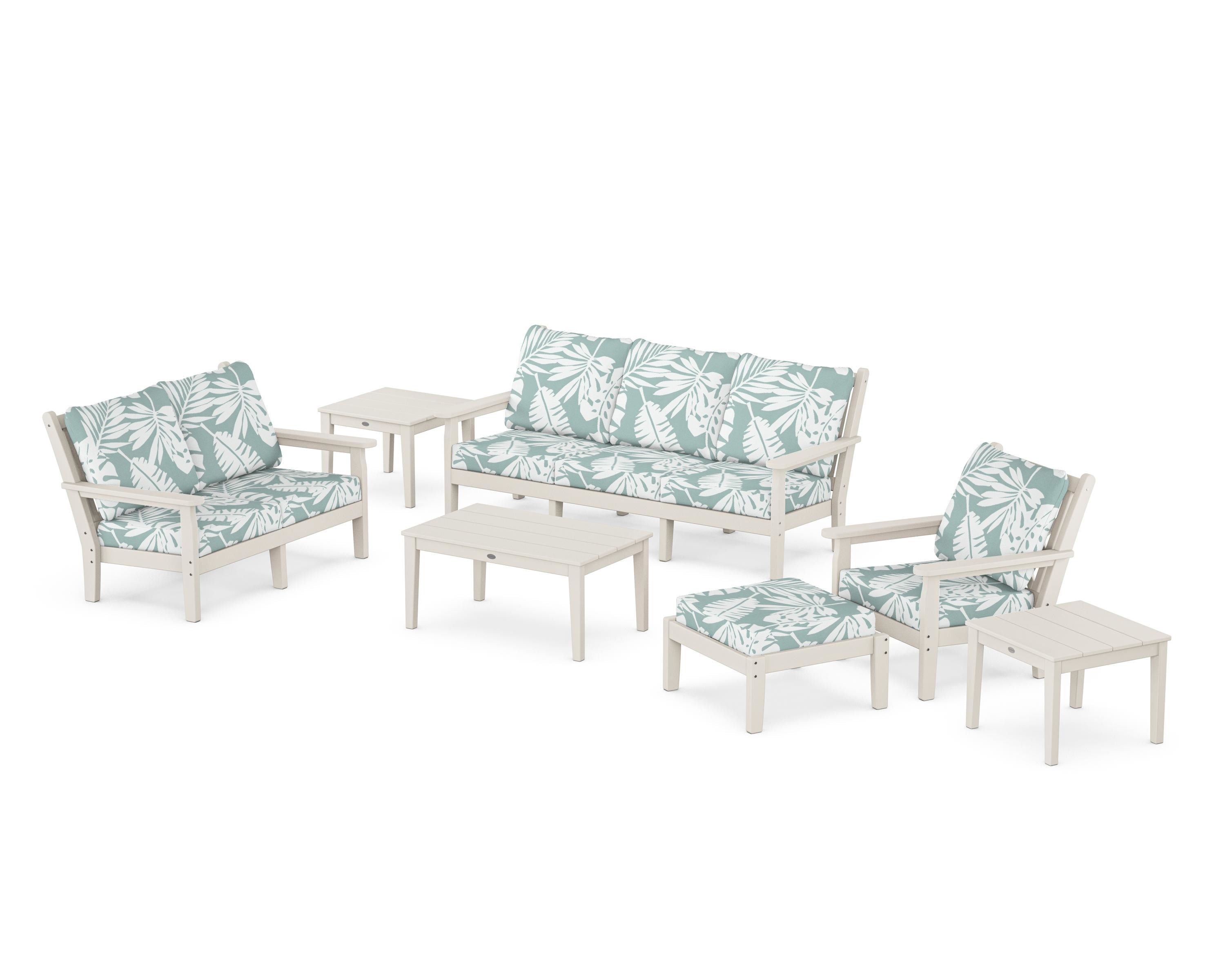 POLYWOOD® Chippendale 7-Piece Deep Seating Set in Sand / Leaf Glacier Spa