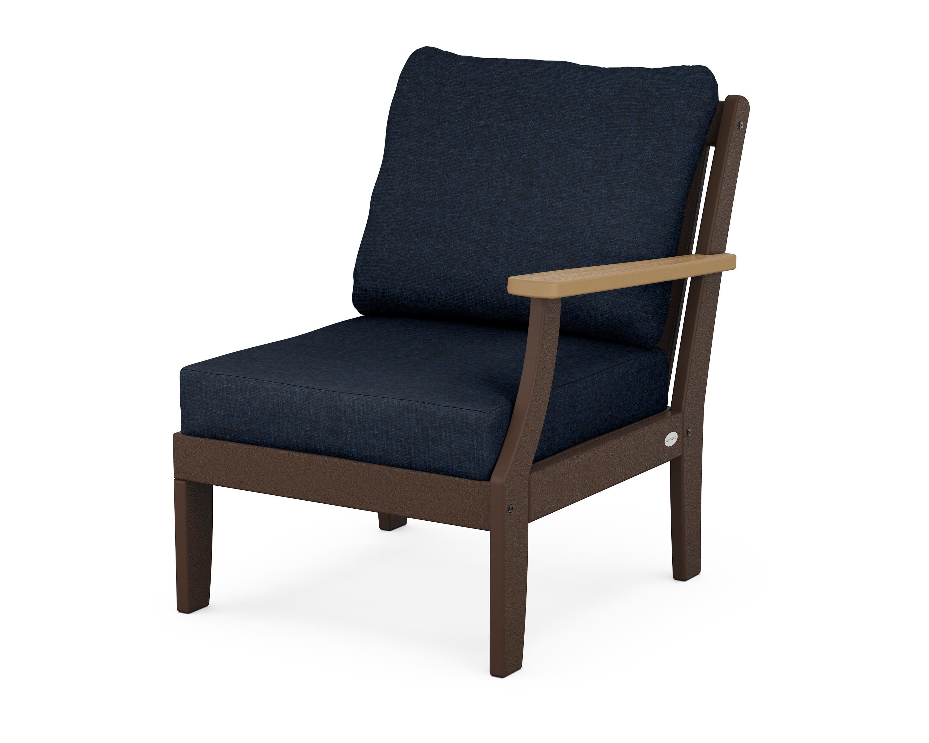 POLYWOOD® Braxton Modular Right Arm Chair in Mahogany / Natural / Marine Indigo