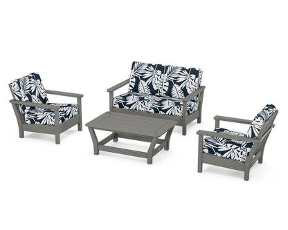 POLYWOOD® Harbour 4-Piece Deep Seating Set in Slate Grey / Leaf Marine Indigo