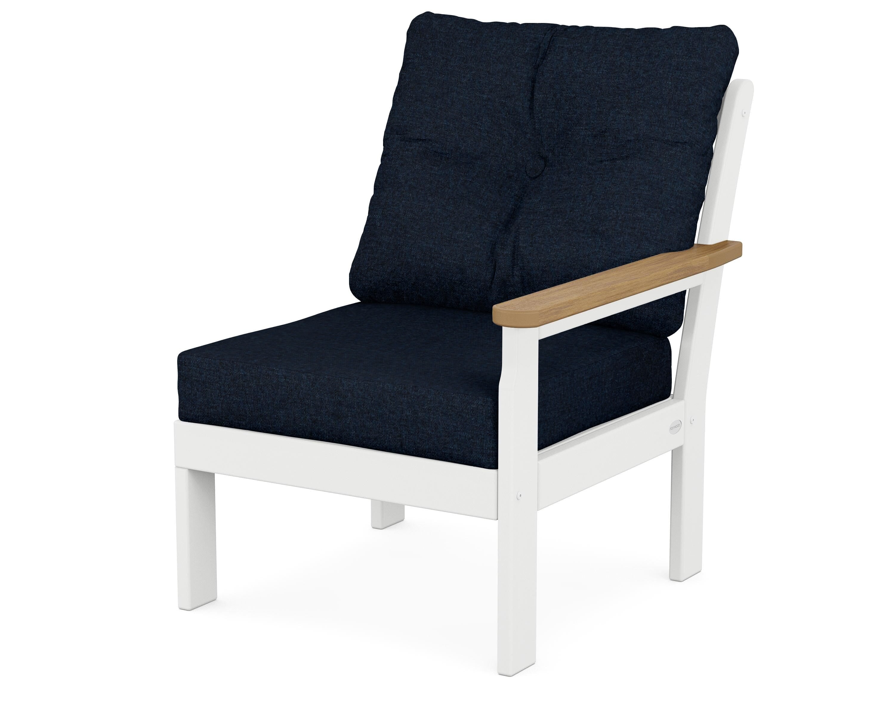 POLYWOOD® Vineyard Modular Right Arm Chair in White / Natural / Marine Indigo