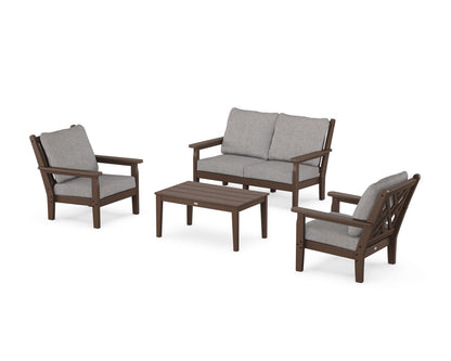 POLYWOOD® Chippendale 4-Piece Deep Seating Set with Loveseat in Mahogany / Grey Mist