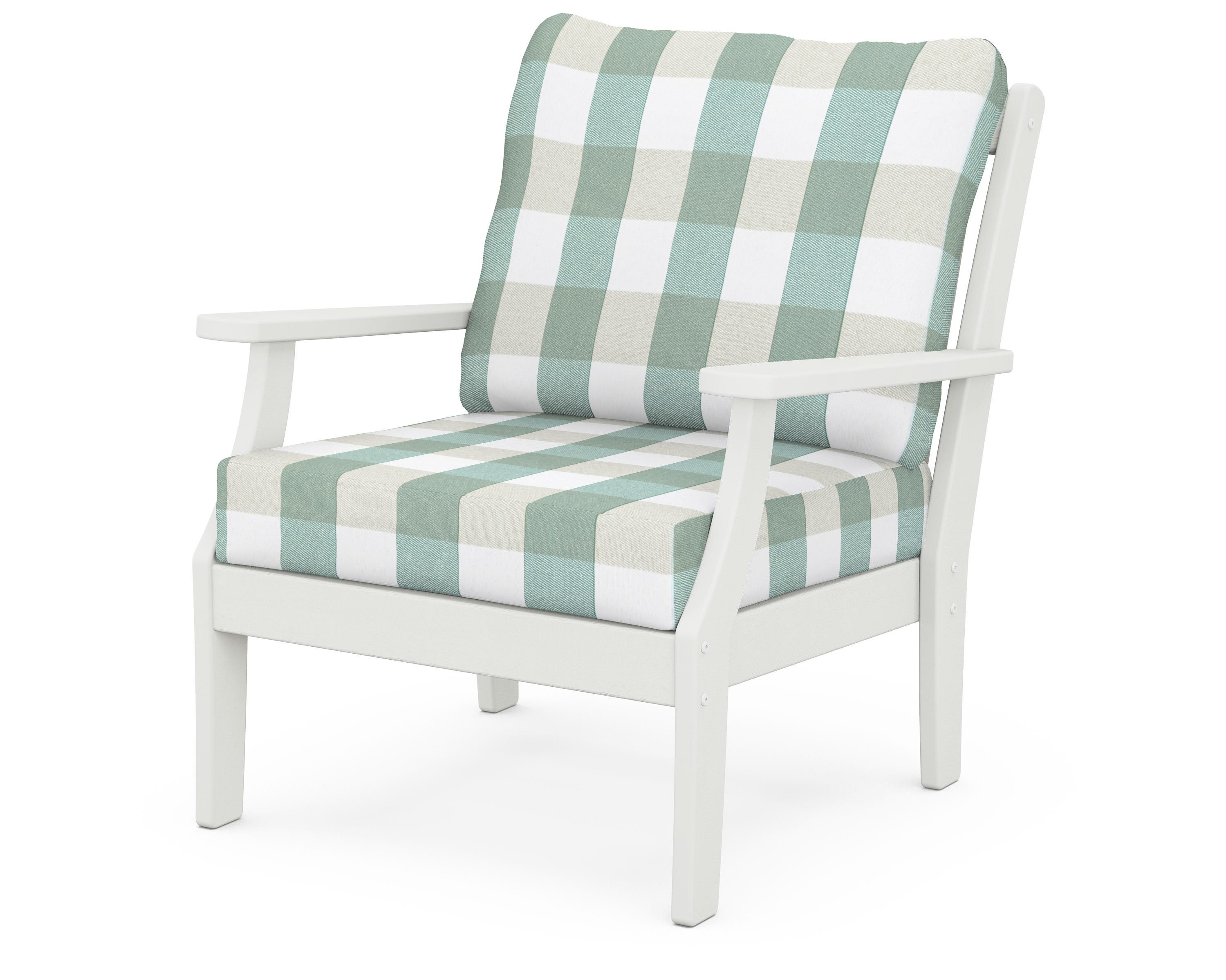 POLYWOOD® Braxton Deep Seating Chair in Vintage White / Buffalo Plaid Glacier Spa