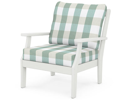 POLYWOOD® Braxton Deep Seating Chair in Vintage White / Buffalo Plaid Glacier Spa