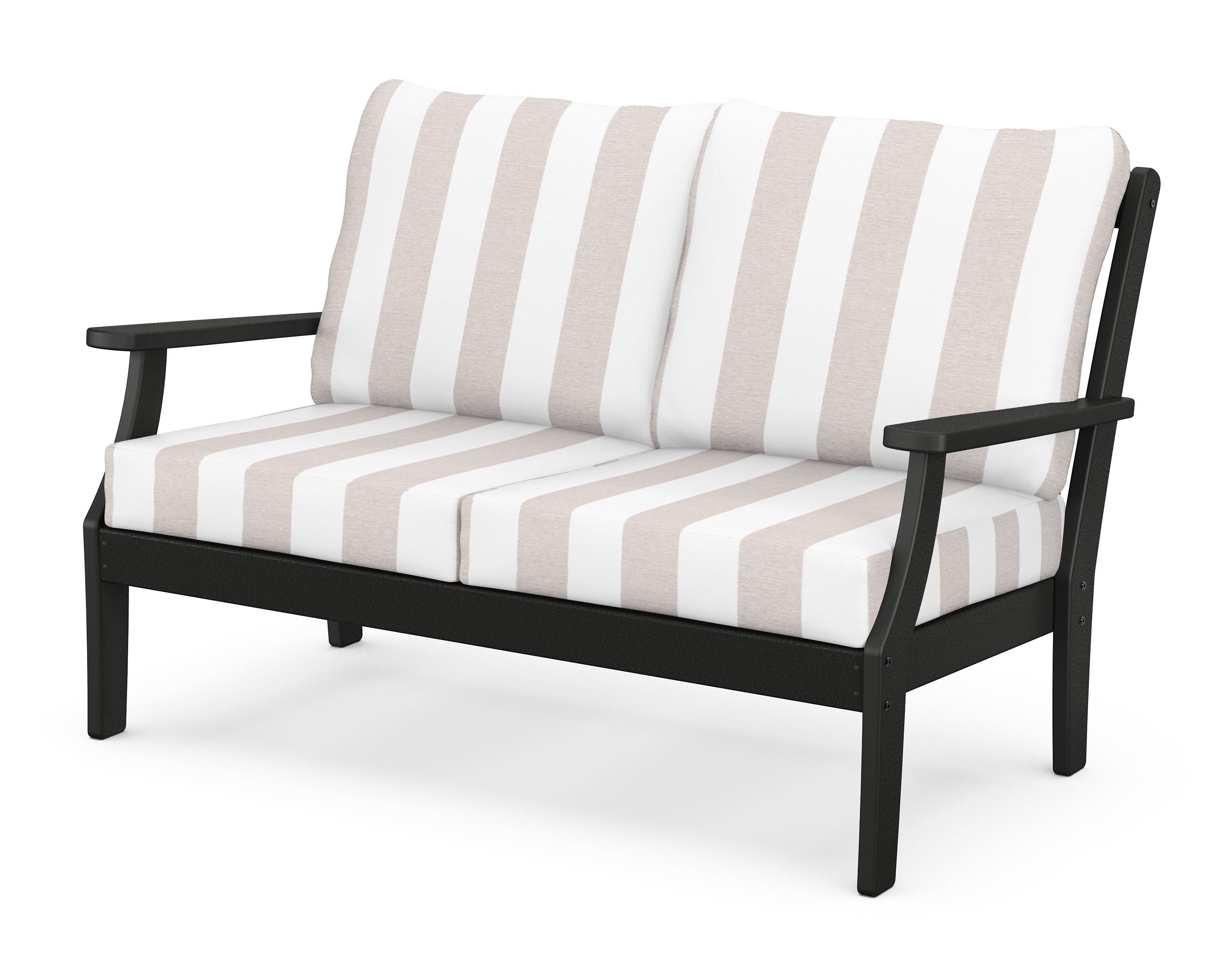 POLYWOOD® Braxton Deep Seating Loveseat in Black / Cabana Stripe Dune Burlap