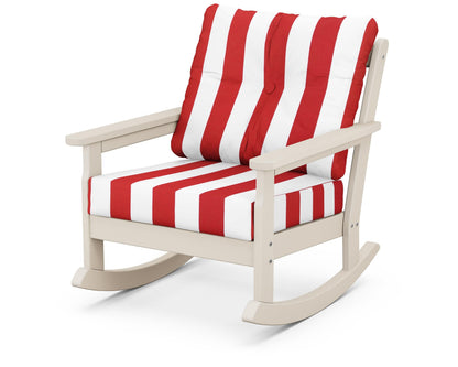 POLYWOOD® Vineyard Deep Seating Rocking Chair in Sand / Cabana Stripe Crimson