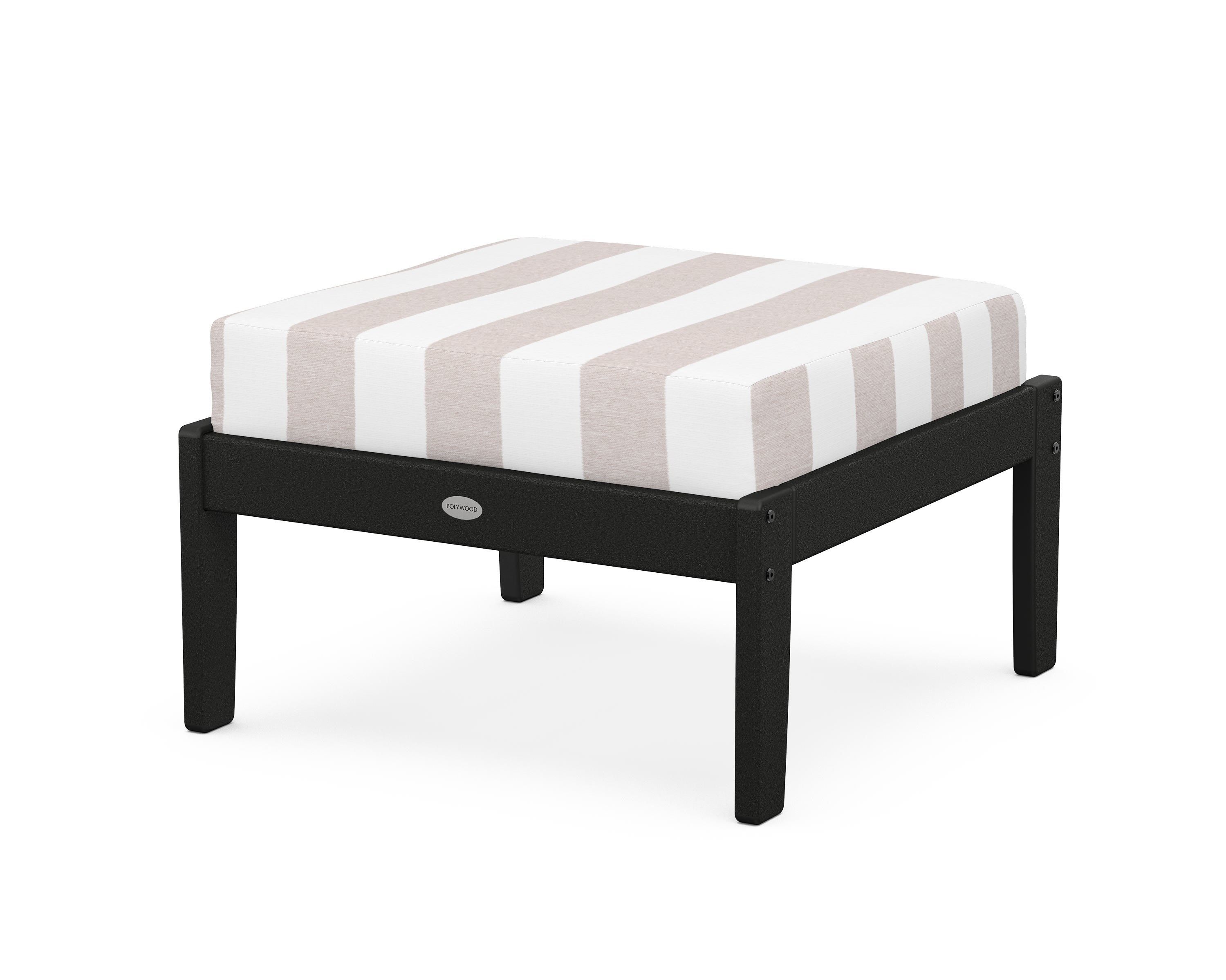 POLYWOOD® Braxton Deep Seating Ottoman in Black / Cabana Stripe Dune Burlap
