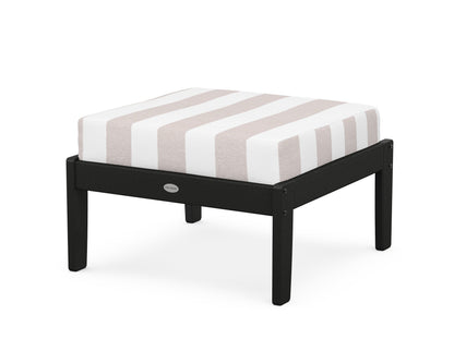 POLYWOOD® Braxton Deep Seating Ottoman in Black / Cabana Stripe Dune Burlap