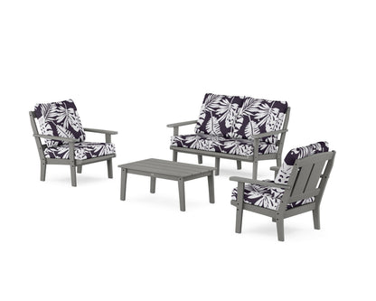 POLYWOOD® Mission 4-Piece Deep Seating Set with Loveseat in Slate Grey / Leaf Navy