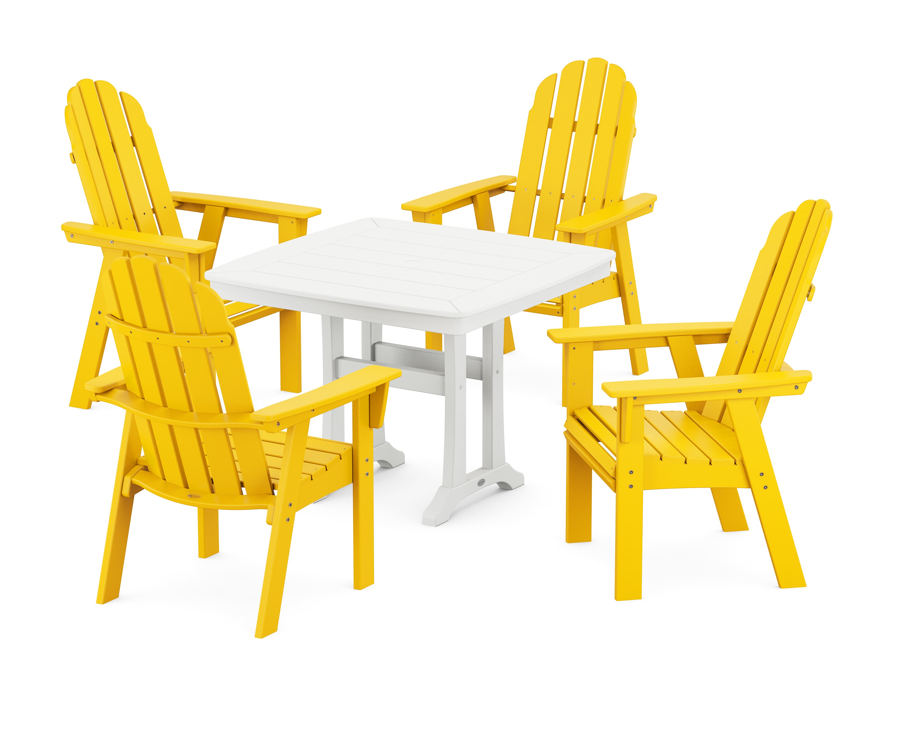 POLYWOOD® Vineyard Adirondack 5-Piece Dining Set with Trestle Legs in Lemon / White