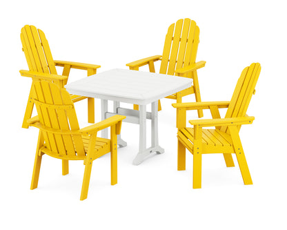 POLYWOOD® Vineyard Adirondack 5-Piece Dining Set with Trestle Legs in Lemon / White