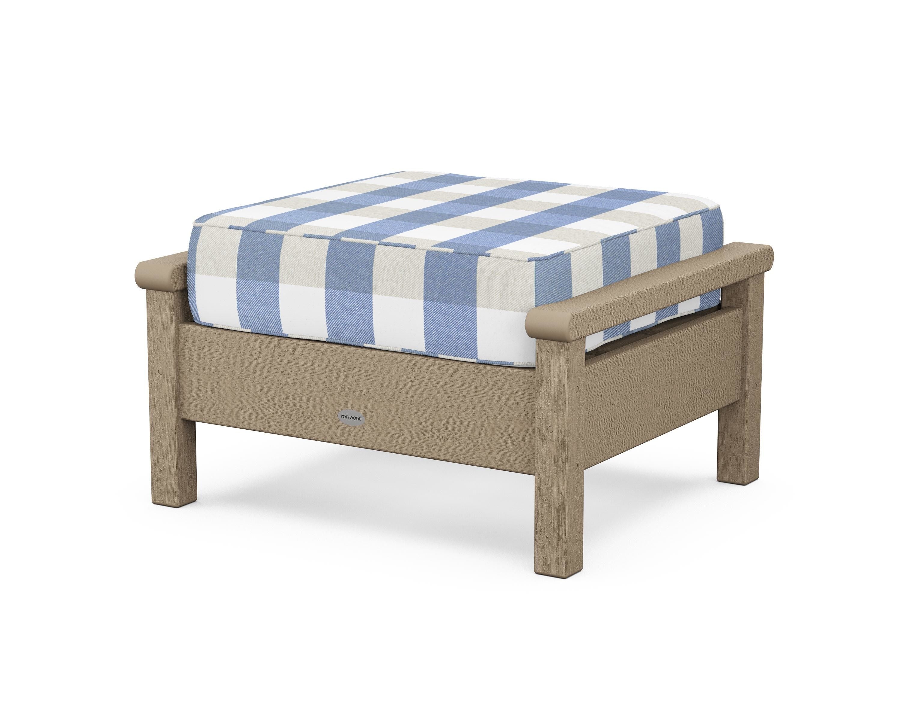 POLYWOOD® Harbour Deep Seating Ottoman in Vintage Sahara / Buffalo Plaid Sky Blue