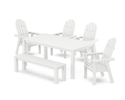 POLYWOOD® Vineyard Curveback Adirondack 6-Piece Parsons Dining Set with Bench in White