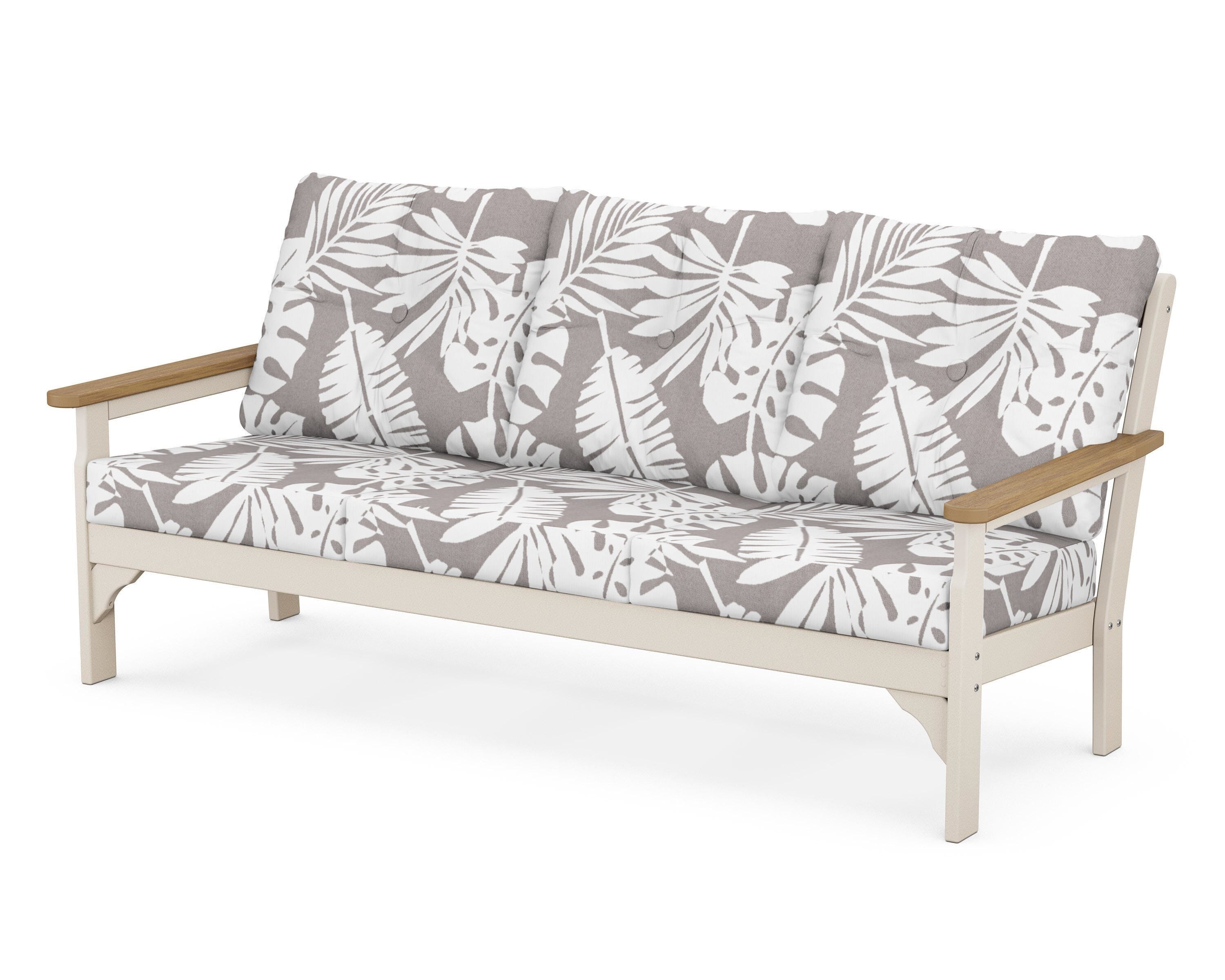 POLYWOOD® Vineyard Deep Seating Sofa in Sand / Natural / Leaf Grey Mist