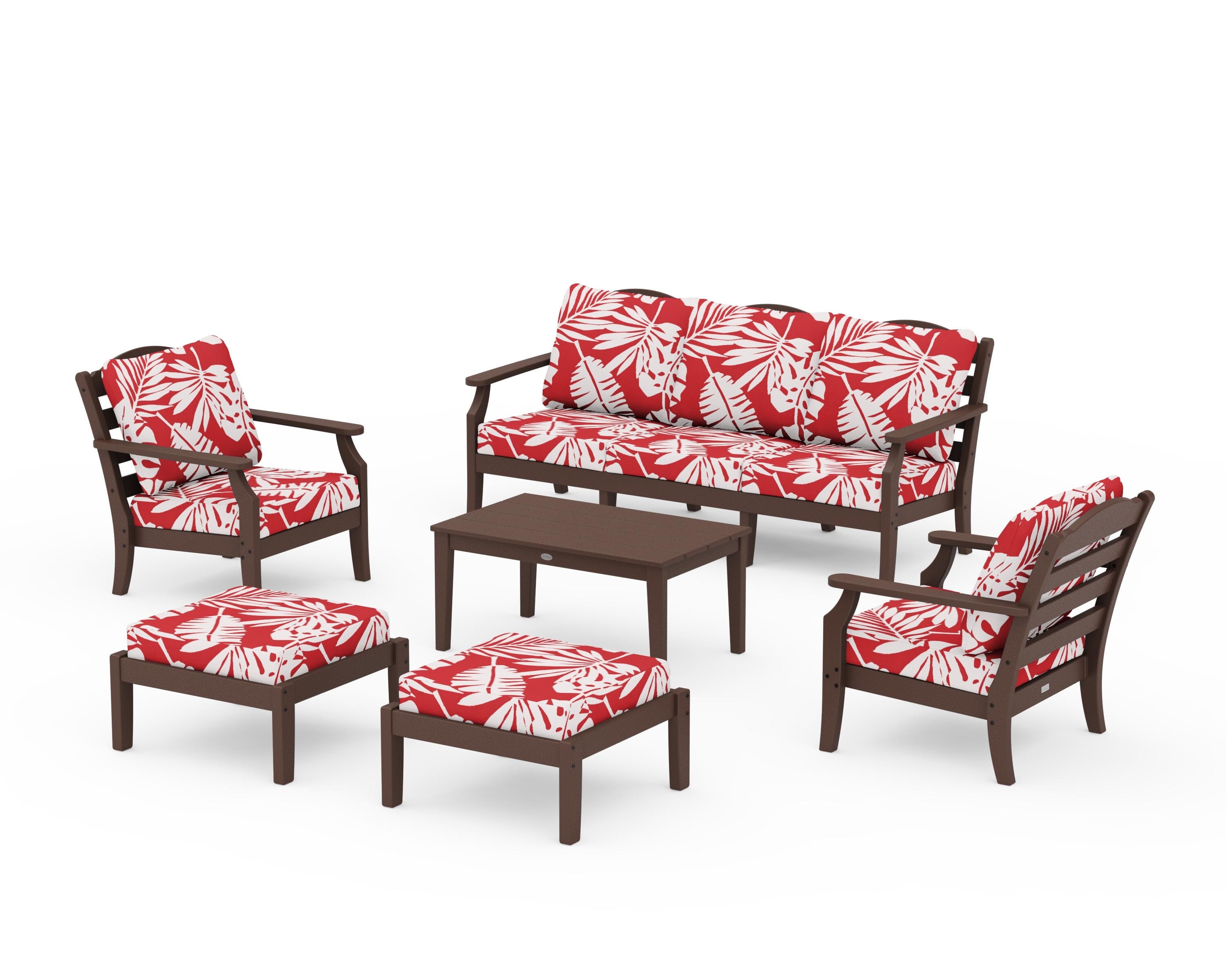 Draper James™ by  POLYWOOD® Savannah 6-Piece Lounge Sofa Set in Mahogany / Leaf Crimson