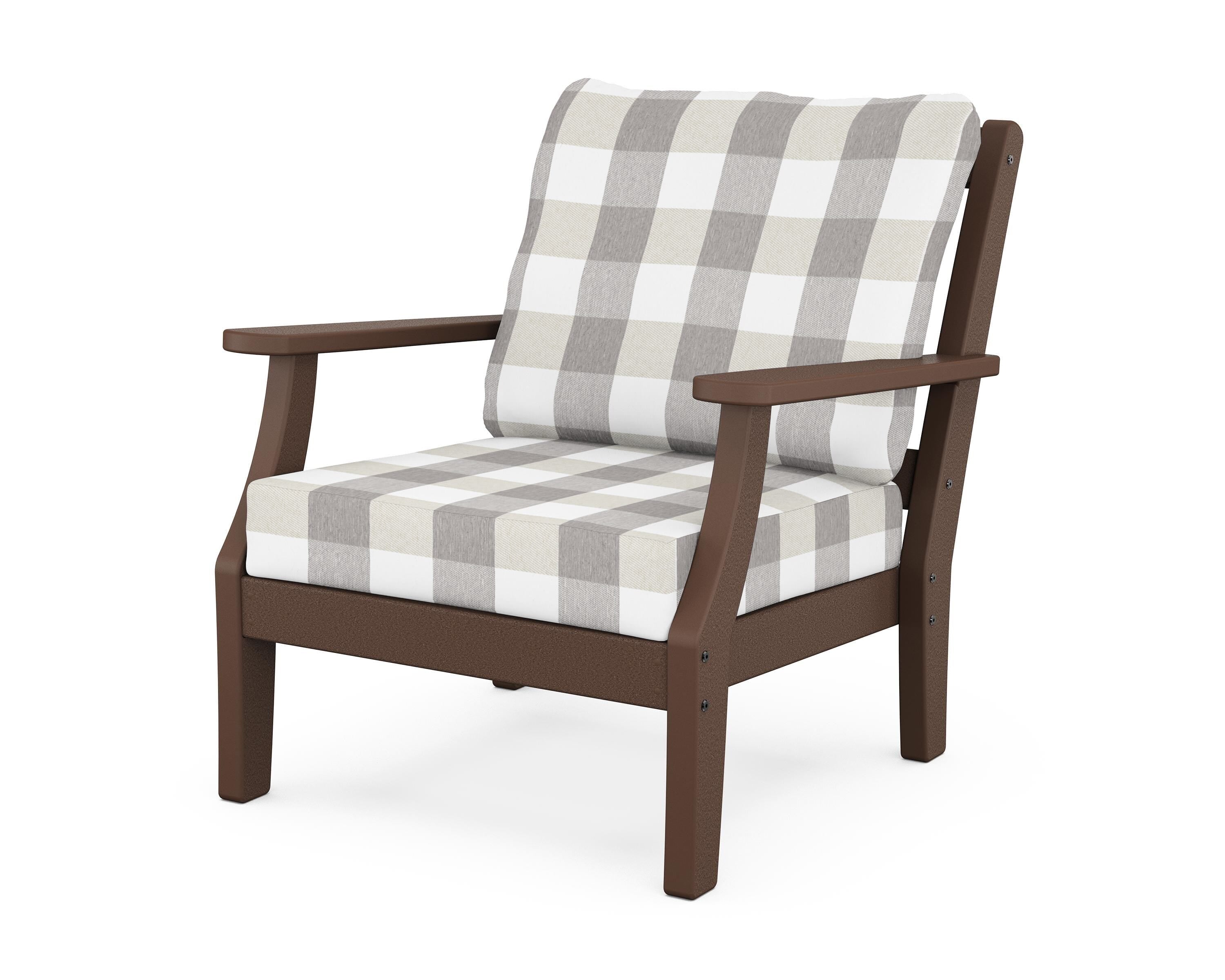 Martha Stewart by POLYWOOD® Chinoiserie Deep Seating Chair in Mahogany / Buffalo Plaid Grey Mist