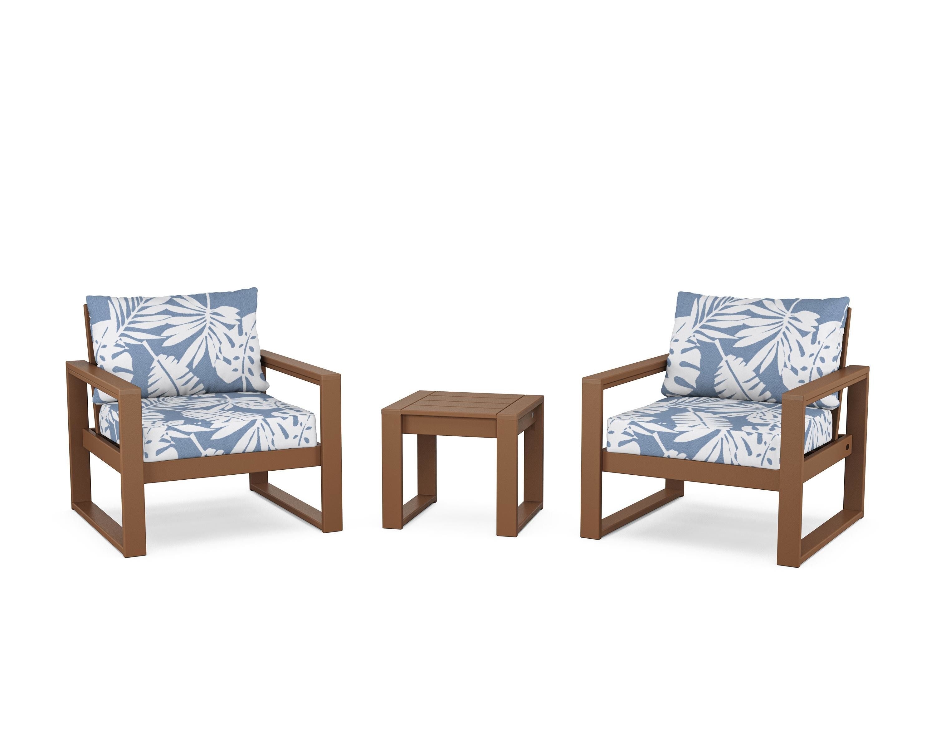 POLYWOOD® EDGE Sectional 3-Piece Deep Seating Set in Teak / Leaf Sky Blue