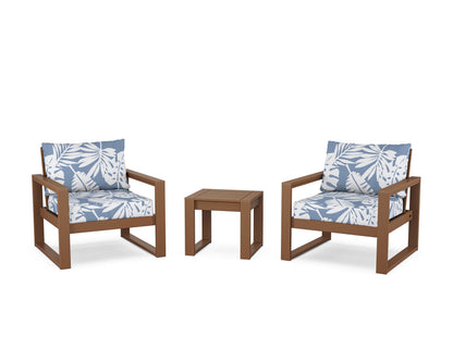 POLYWOOD® EDGE Sectional 3-Piece Deep Seating Set in Teak / Leaf Sky Blue