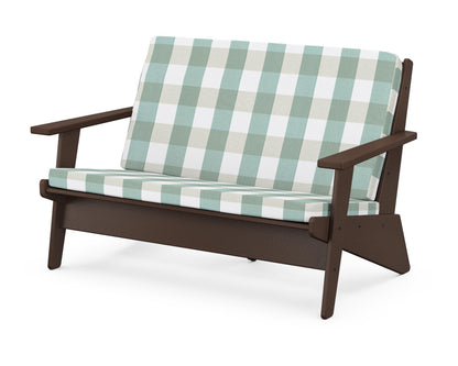 POLYWOOD® Riviera Modern Lounge Loveseat in Mahogany / Buffalo Plaid Glacier Spa