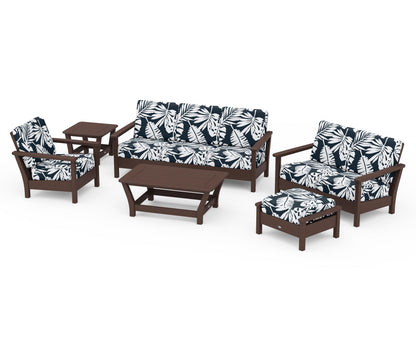 POLYWOOD® Harbour 6-Piece Outdoor Living Set in Mahogany / Leaf Marine Indigo