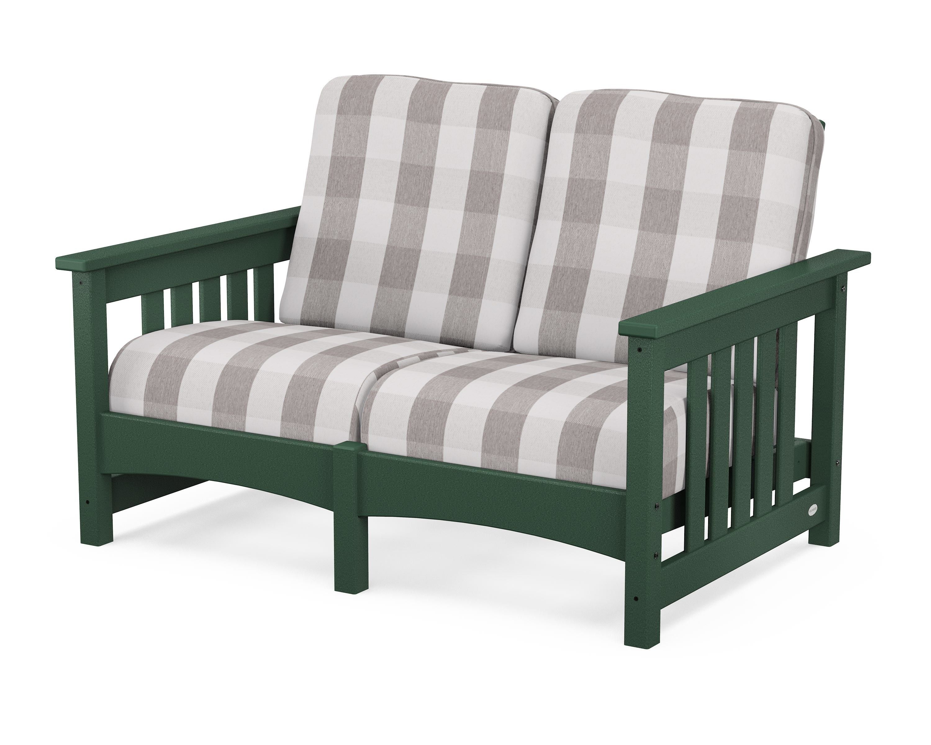 POLYWOOD® Club Mission Loveseat in Green / Buffalo Plaid Grey Mist