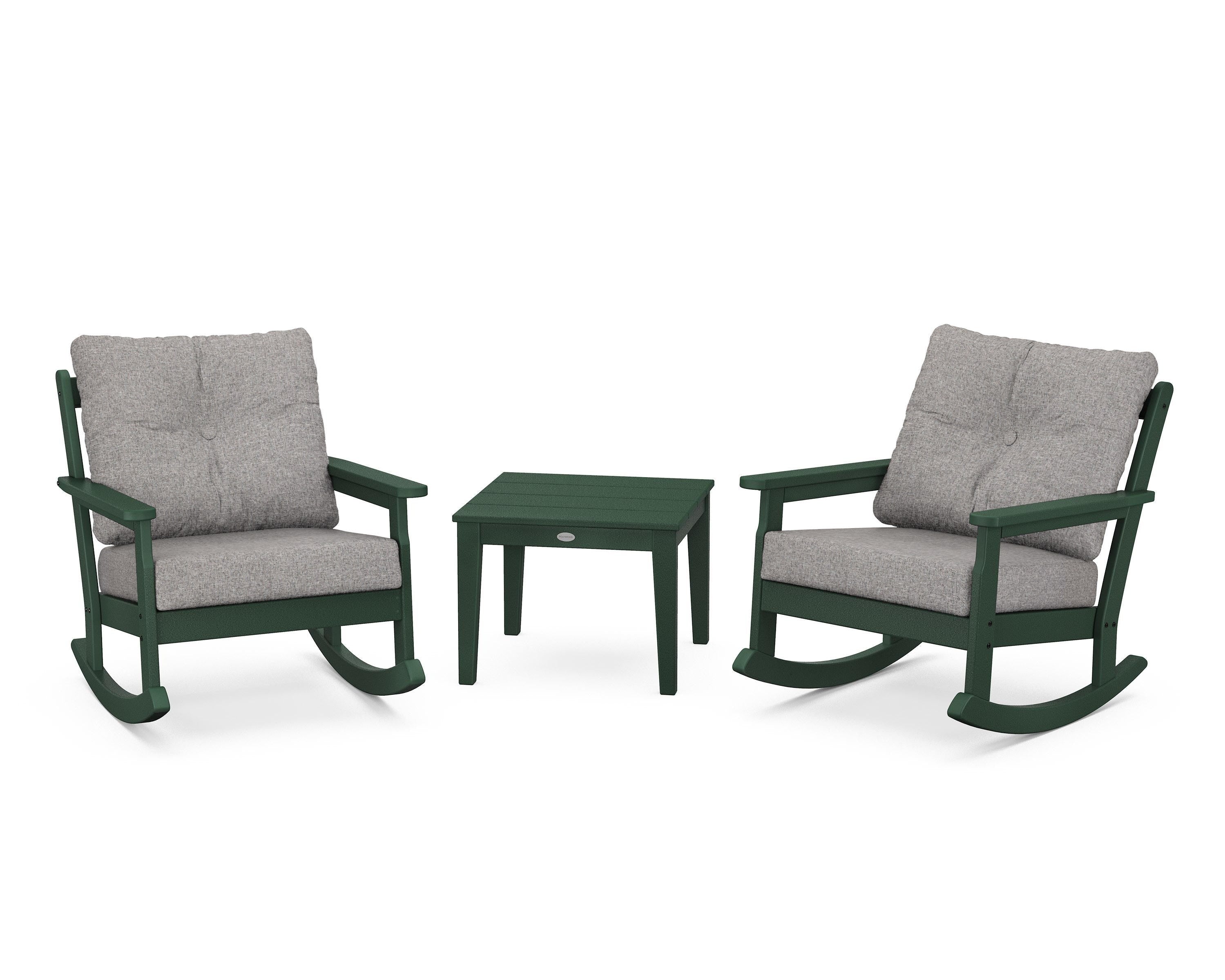 POLYWOOD® Vineyard 3-Piece Deep Seating Rocker Set in Green / Grey Mist